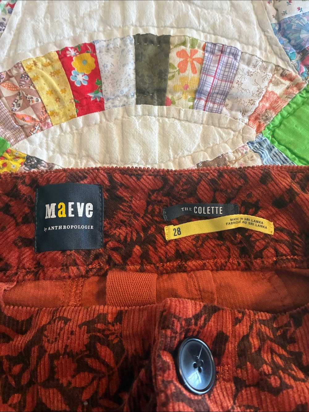 Maeve floral/fall print corduroy pants the Collette 28" fall cozy stylish - Picture 3 of 4